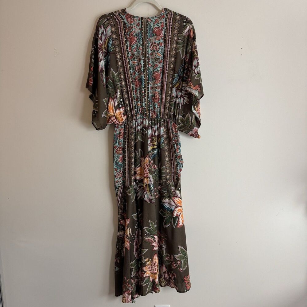 Farm Rio Anthropologie Valentina Floral Maxi Dress M Brown Boho Kimono Sleeve - Picture 7 of 14